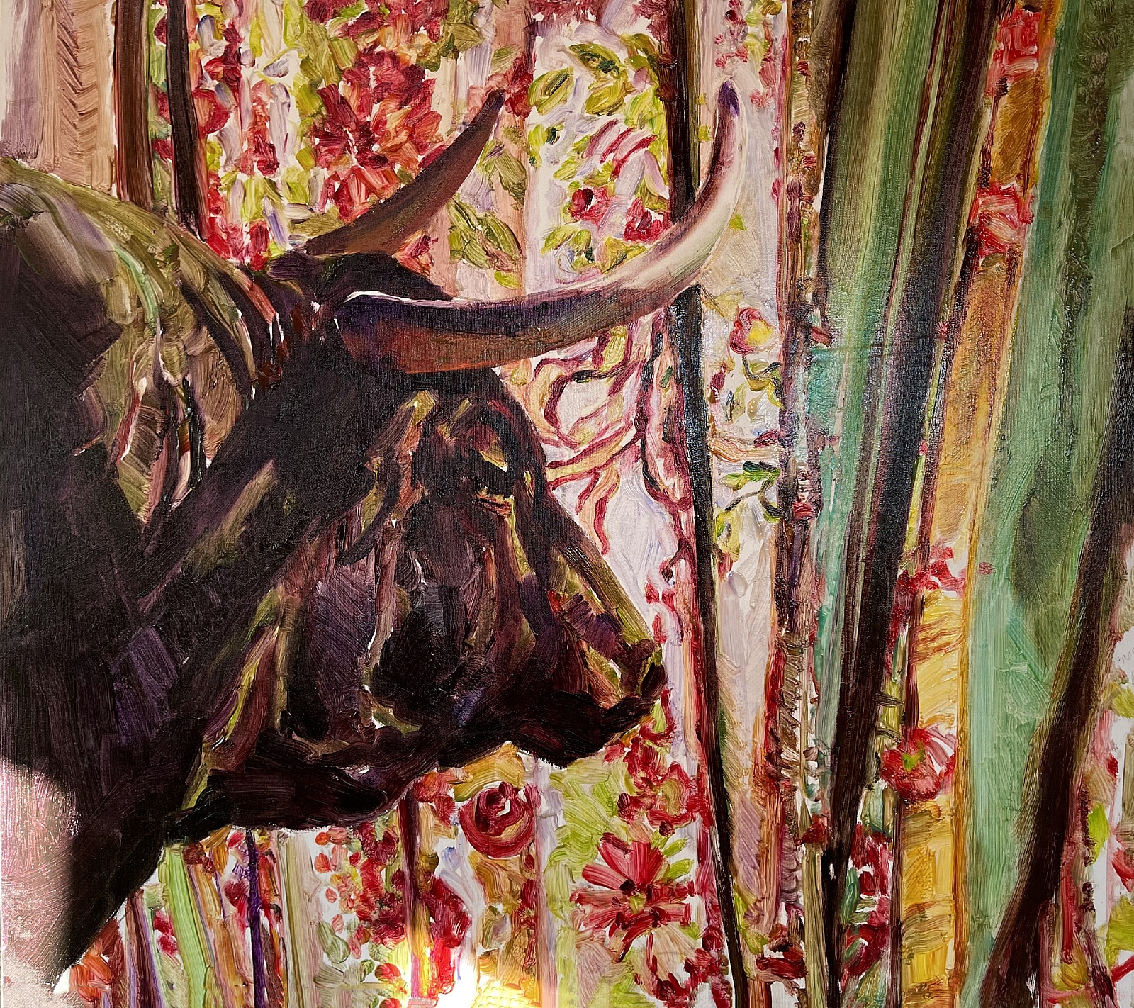 Bull with Curtain - 2020, oil on canvas, 70 x 70 cm,  private collection, RO - 13